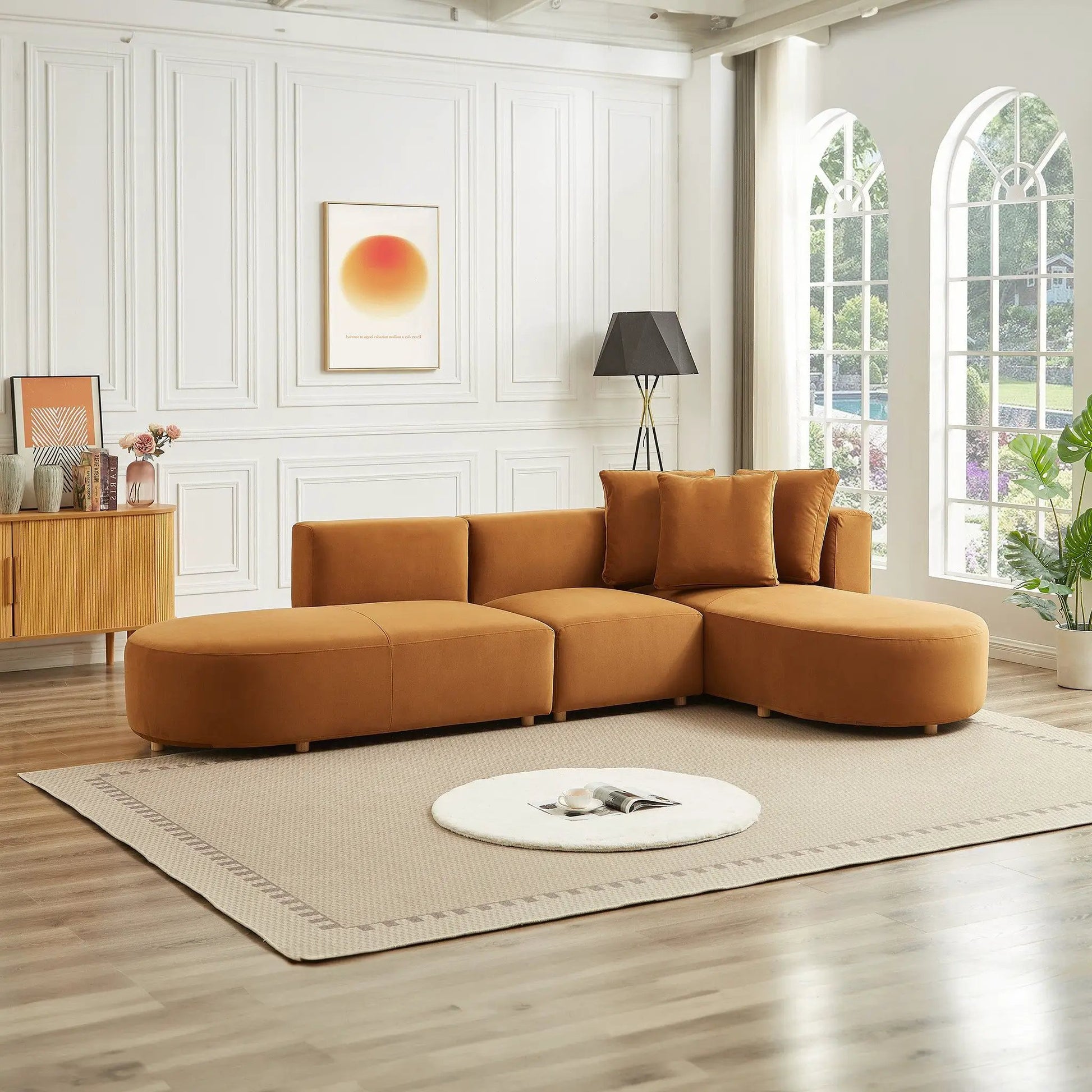 Orby stylish sectional sofa by Unique Piece Furniture in tan leather, L-shaped stationary on Tampa Home & Garden Store