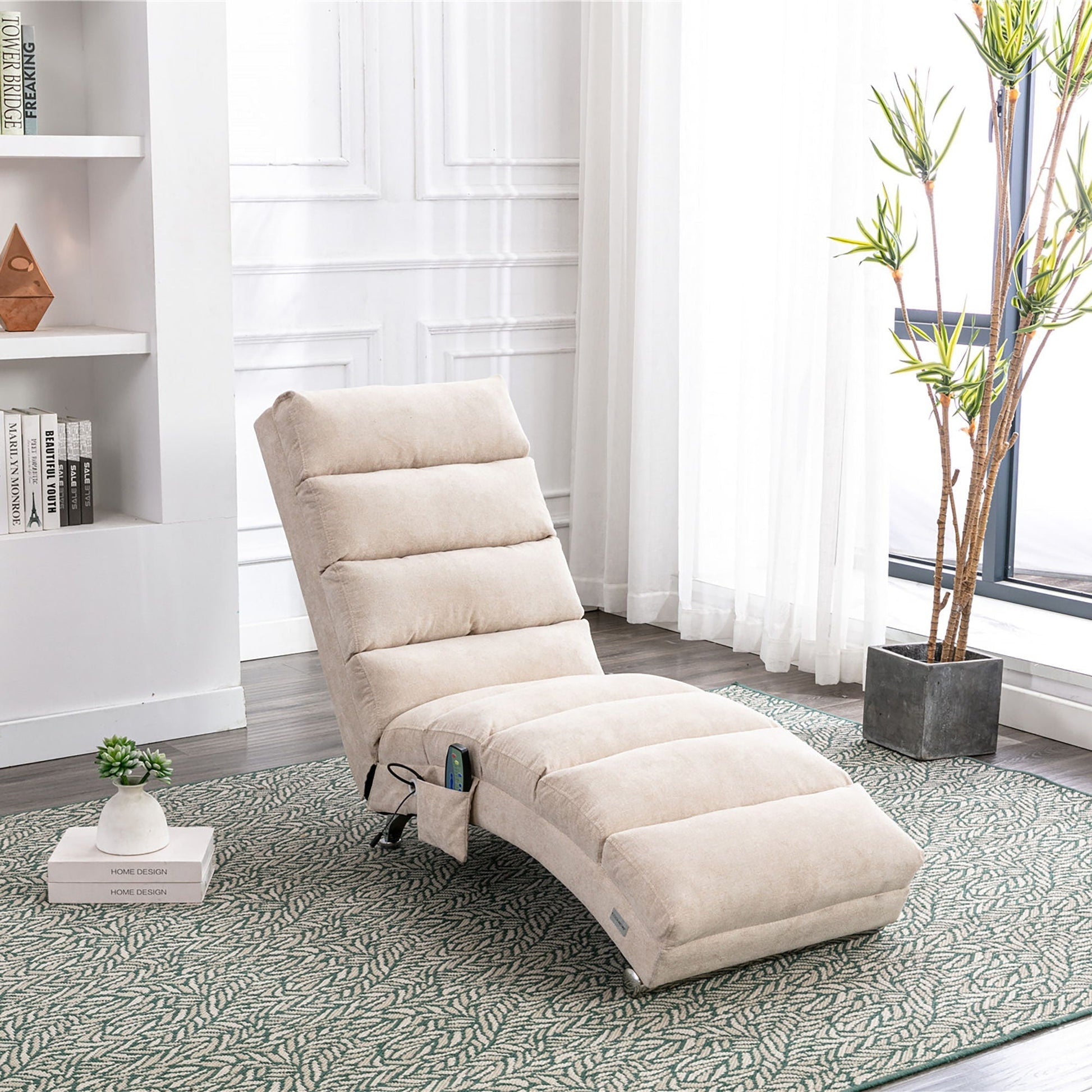 Massage chaise lounge indoor with remote control in beige upholstery by HouseOfZazla on Tampa Home & Garden Store