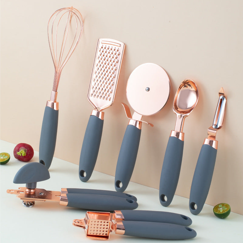 Perfecsy copper-plated kitchen gadget set with blue handles; 5-piece on Tampa Home & Garden Store