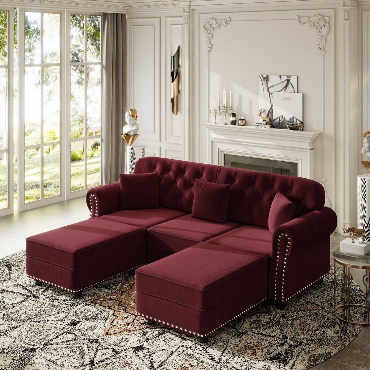 Upholstered Sofa Set with Nailhead and Pillows