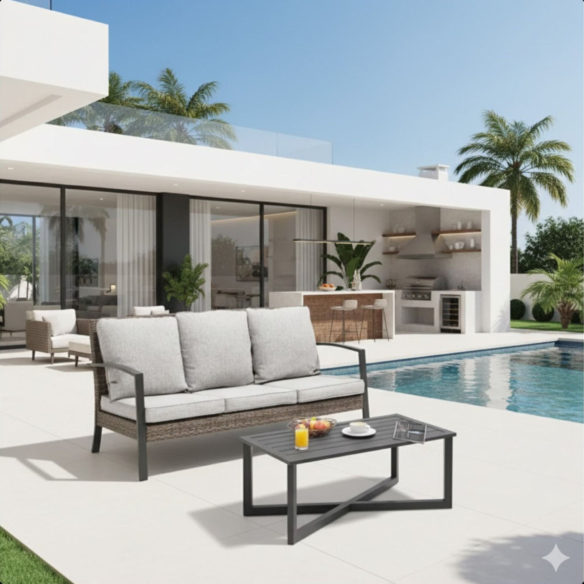 2 Piece Outdoor Patio Set with Cushions & Coffee Table gray cushions, wicker frame HouseOfZazla on Tampa Home & Garden Store