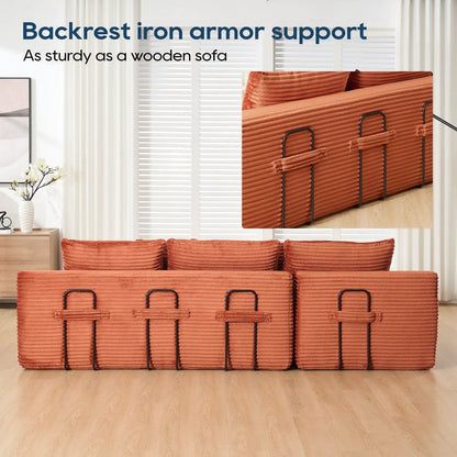 Modern L-shaped stationary sectional sofa in orange ribbed upholstery with memory foam cushions on Tampa Home & Garden Store