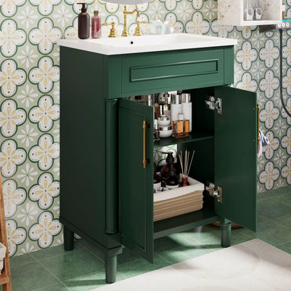 Bathroom vanity with integrated sink, green cabinet, white top, faucet, Unique Piece Furniture on Tampa Home & Garden Store