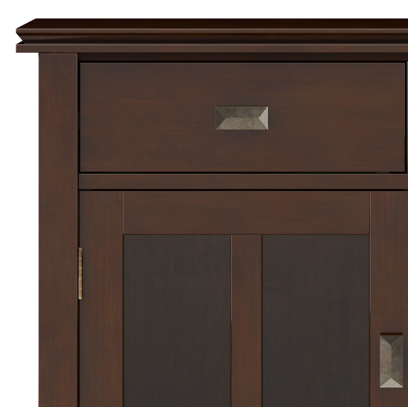 Artisan entryway storage cabinet russet brown with crown molding and brass pull by HouseOfZazla on Tampa Home & Garden Store