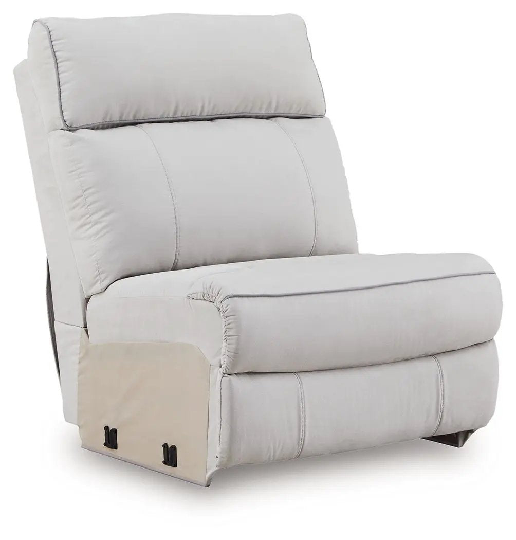 Social Pointe reclining sectional by Unique Piece Furniture in light gray fabric on Tampa Home & Garden Store
