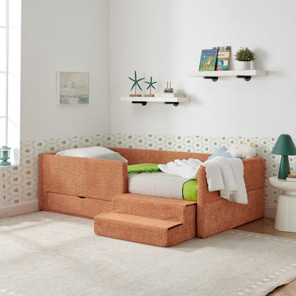 Sturdy Wood Kids Bed with Guardrails and Storage