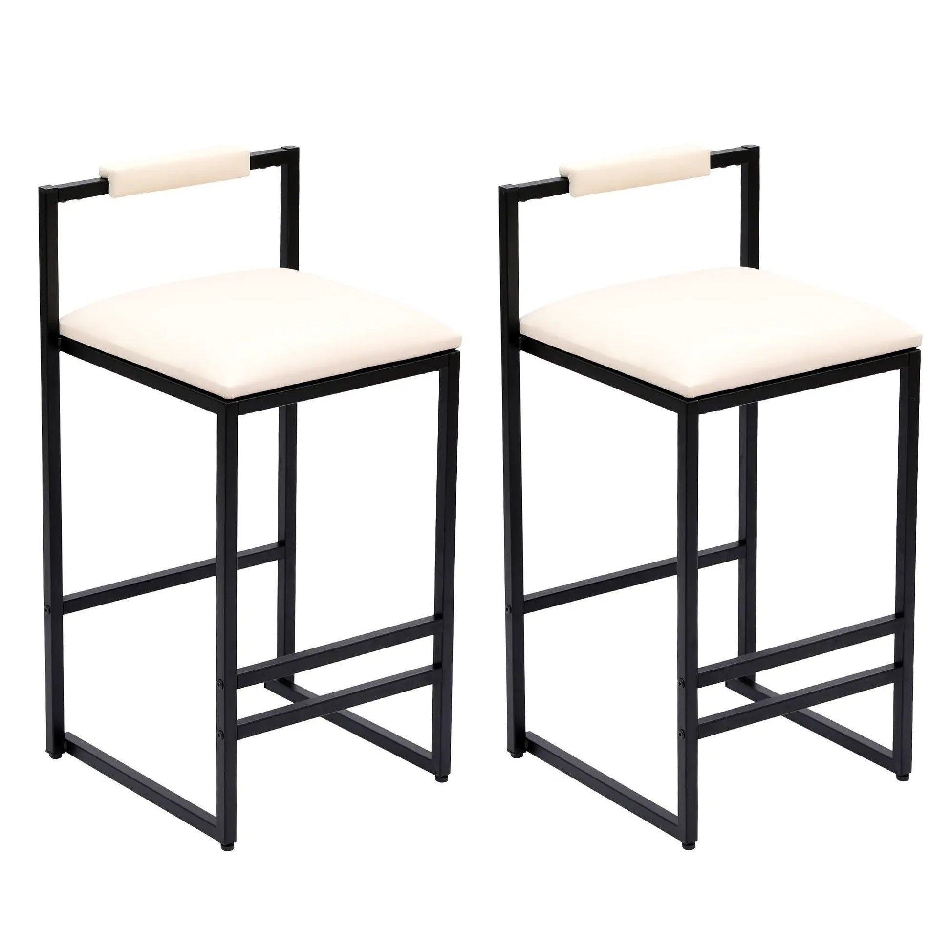 Counter-height bar stool set of 2 with black metal frames, cream cushions, backrests on Tampa Home & Garden Store