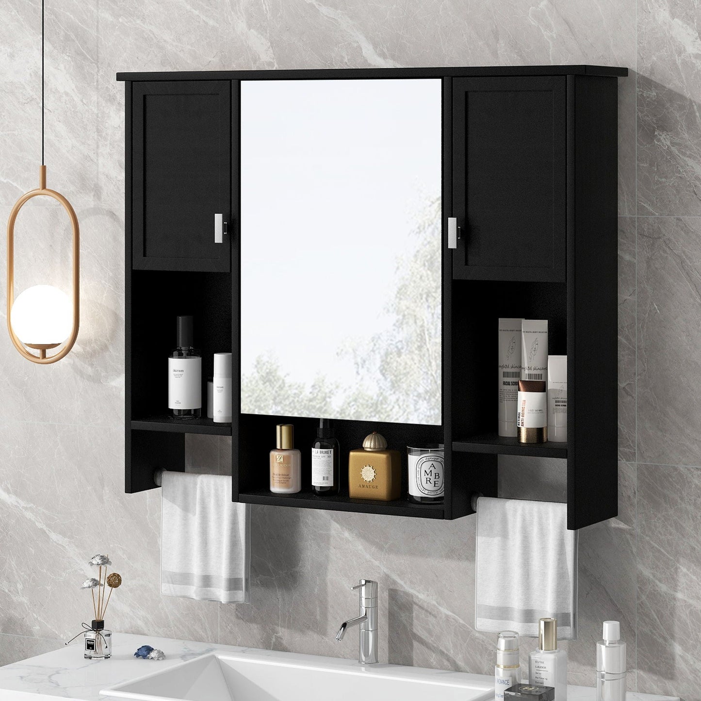 Wall Mounted Bathroom Cabinet and Mirror Shelf