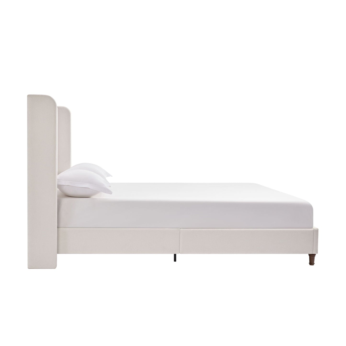 Harper tall headboard upholstered bed in beige fabric with high headboard and no box spring on Tampa Home & Garden Store