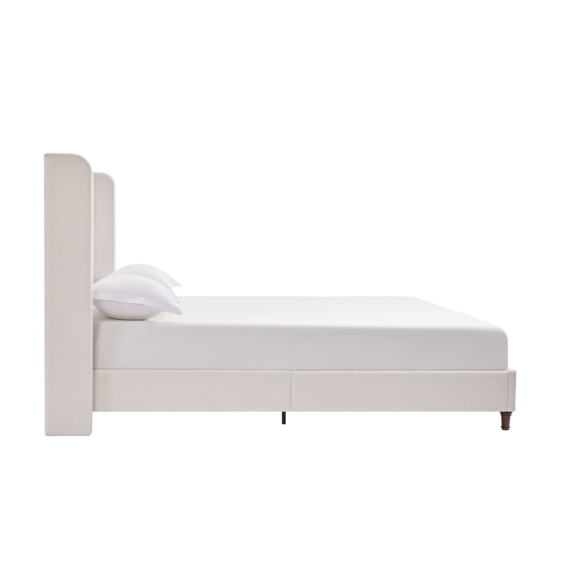 Harper tall headboard upholstered bed in beige fabric with high headboard and no box spring on Tampa Home & Garden Store