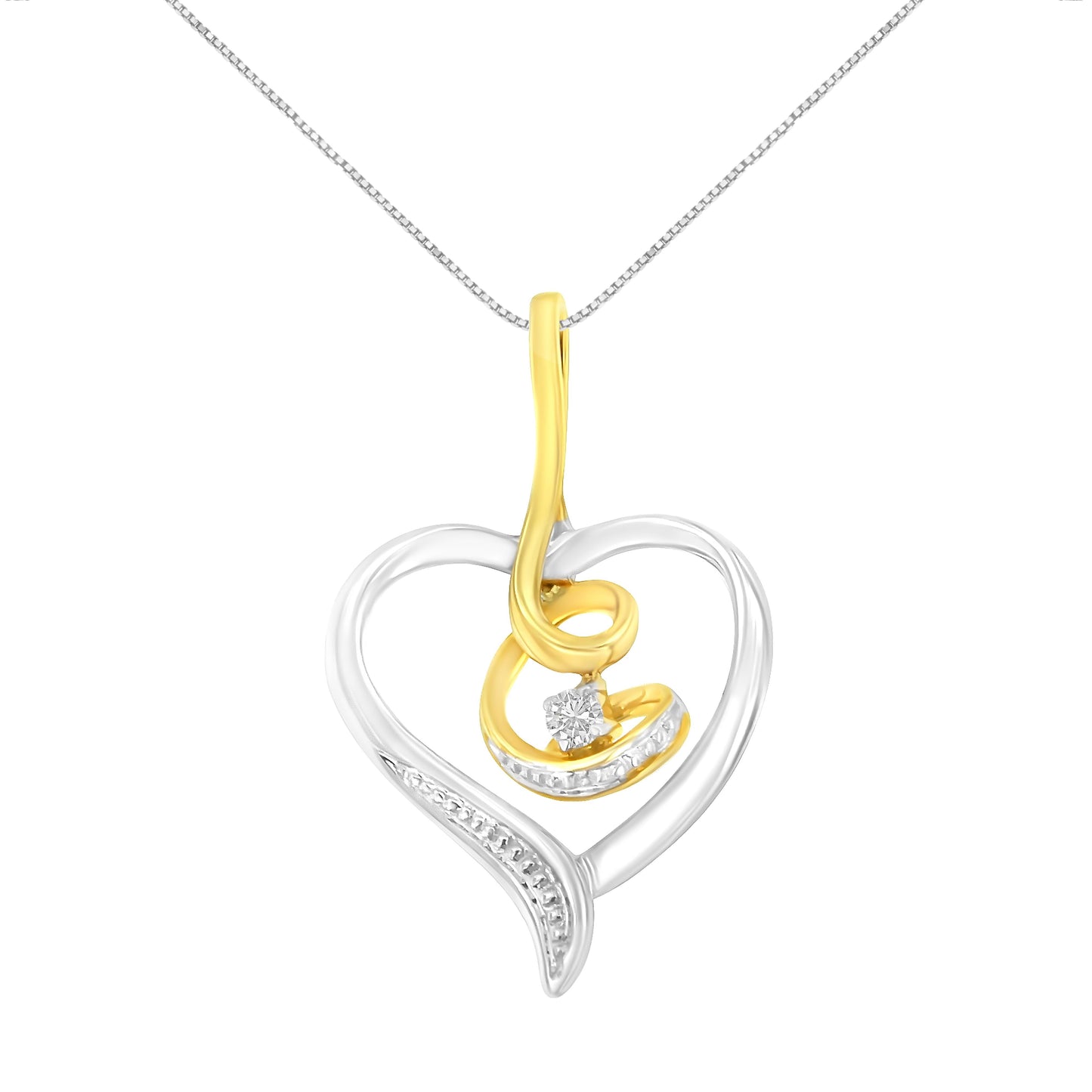 Espira 10K two-tone yellow and white gold open-heart pendant with diamond accent on chain on Tampa Home & Garden Store