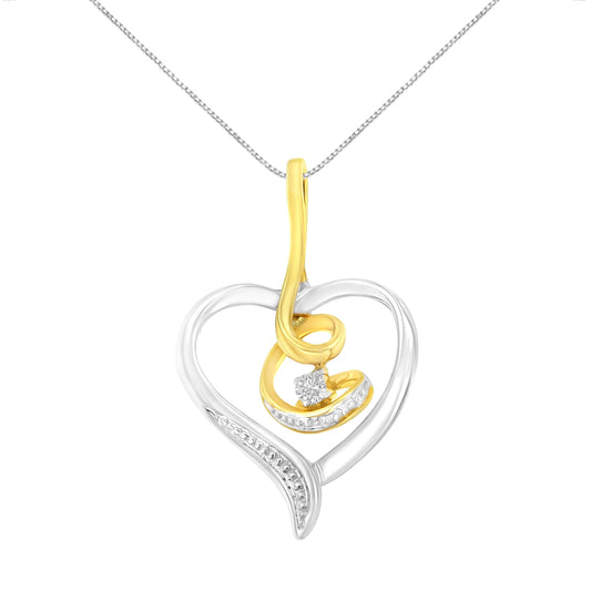 Espira 10K two-tone yellow and white gold open-heart pendant with diamond accent on chain on Tampa Home & Garden Store