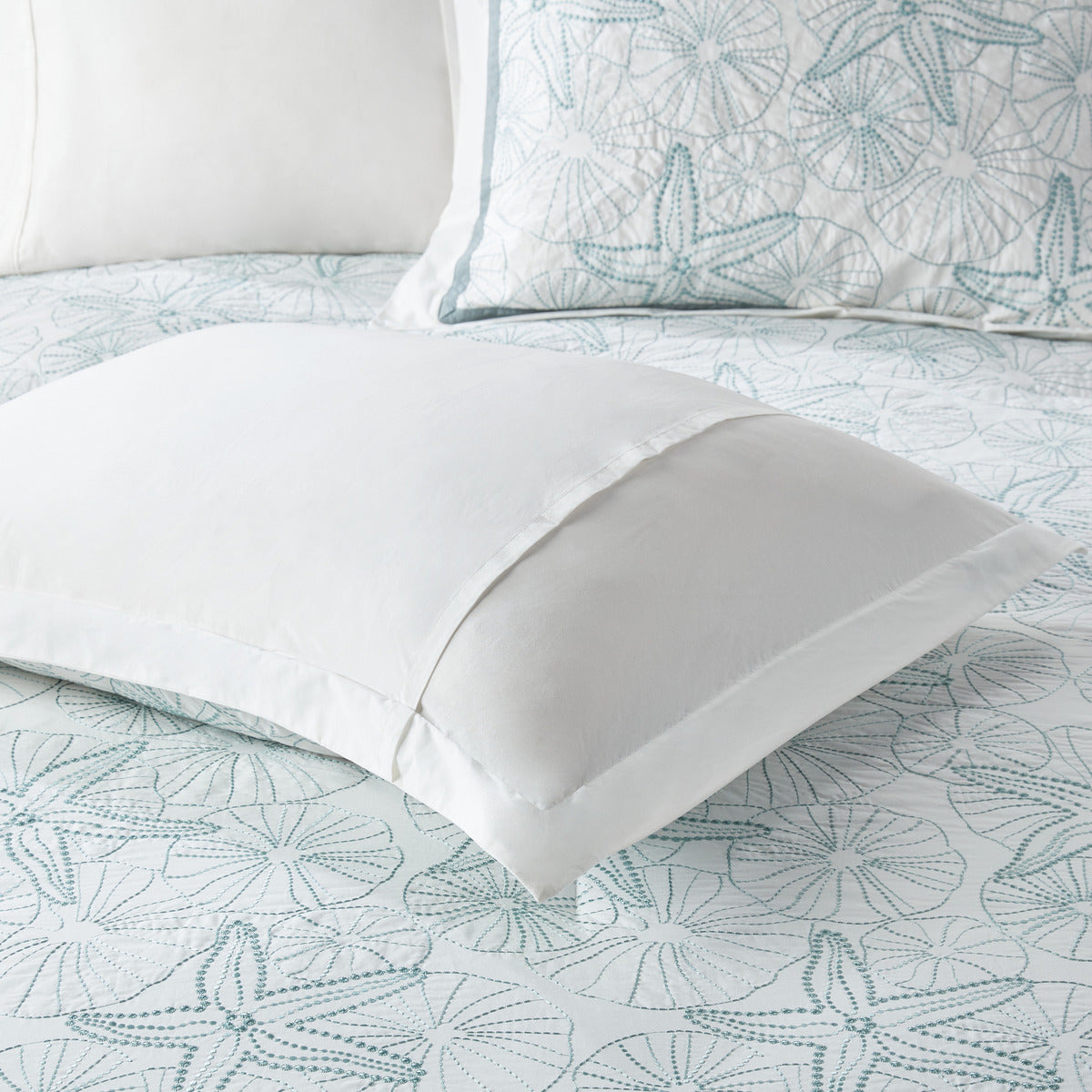 Comforter Set White King by HouseOfZazla, white comforter with teal floral quilt pattern on Tampa Home & Garden Store