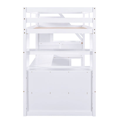 Loft bed with desk and shelves in white with 2 drawers and storage staircase HouseOfZazla on Tampa Home & Garden Store