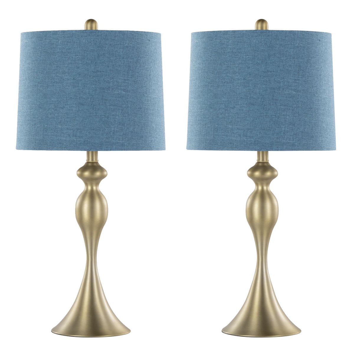 Ashland blue fabric table lamp set (2) with gold brass bases on Tampa Home & Garden Store