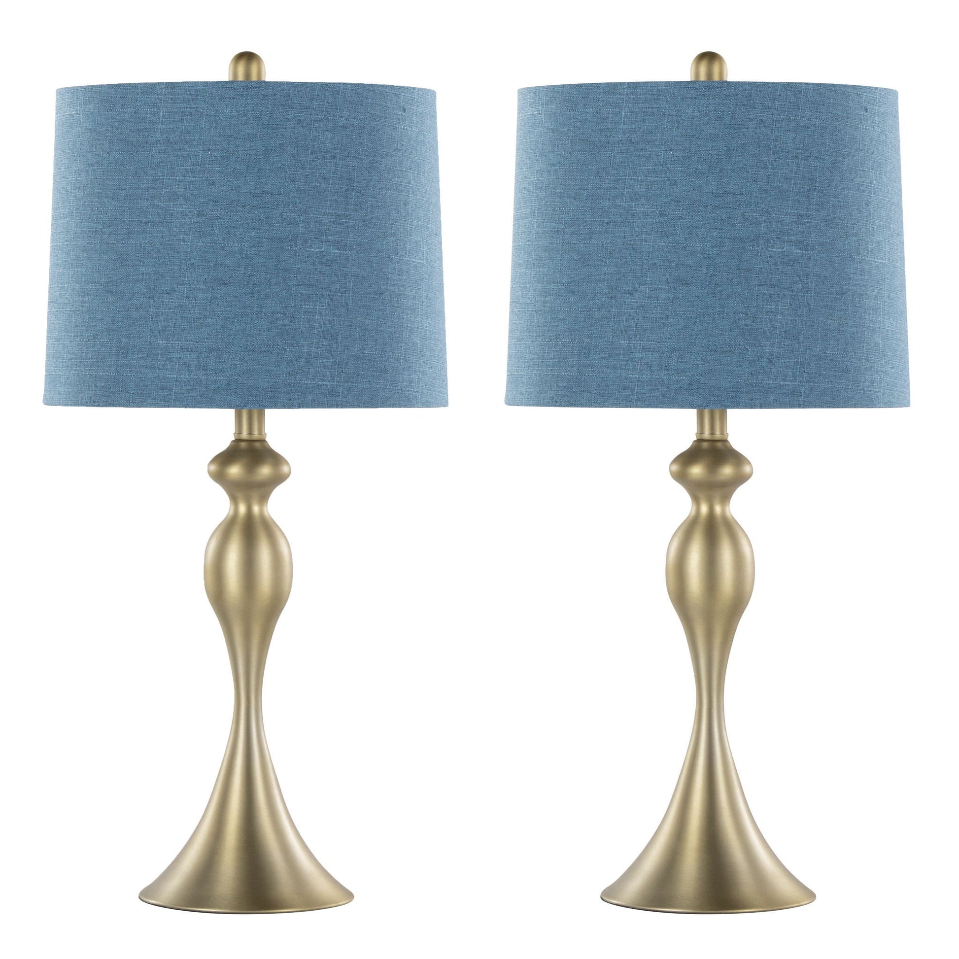 Ashland blue fabric table lamp set (2) with gold brass bases on Tampa Home & Garden Store