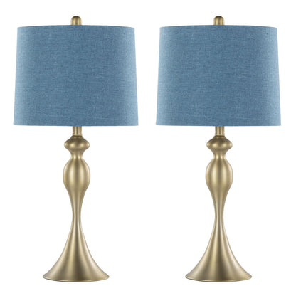 Ashland blue fabric table lamp set (2) with gold brass bases on Tampa Home & Garden Store