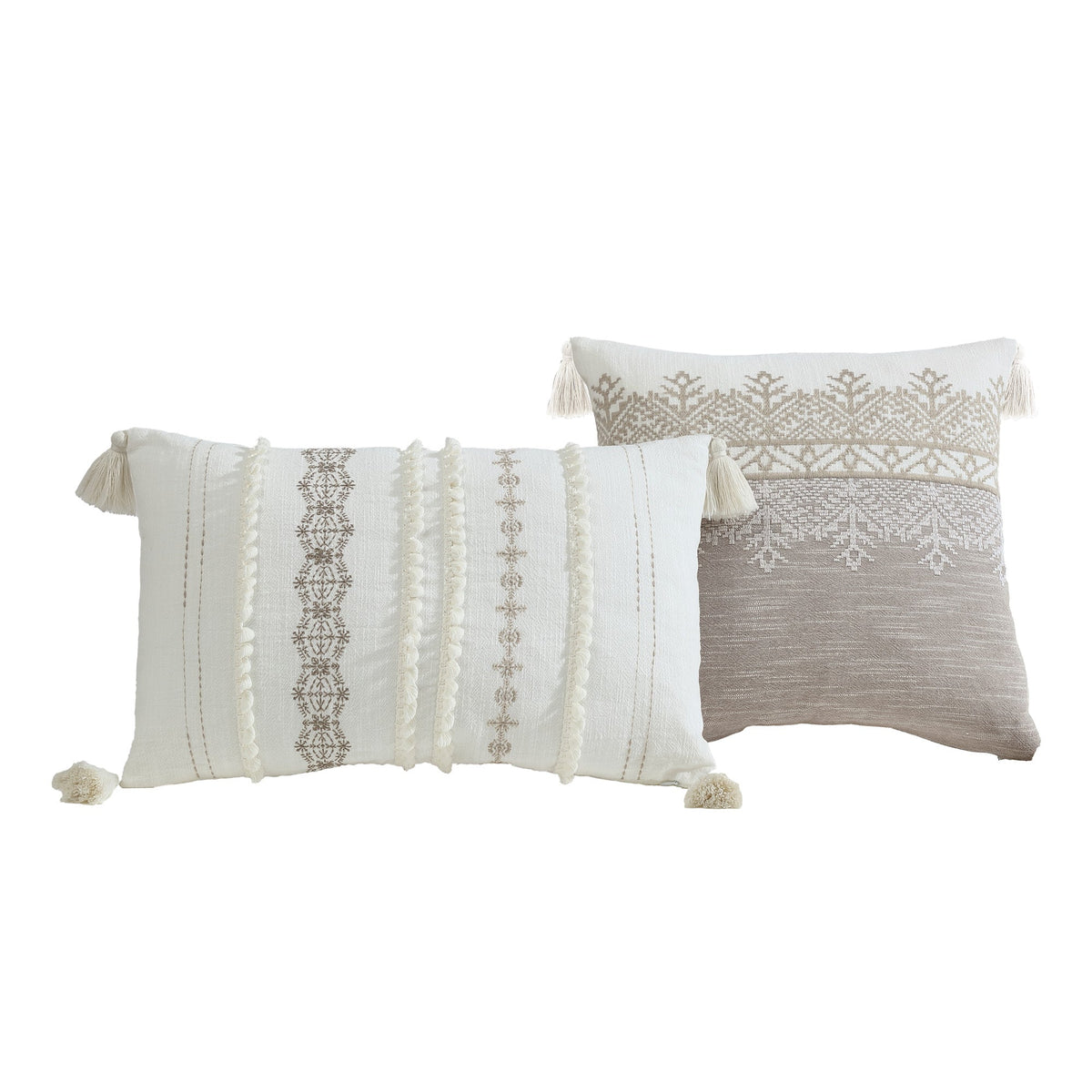 Tan And White Textured Jacquard Comforter Set
