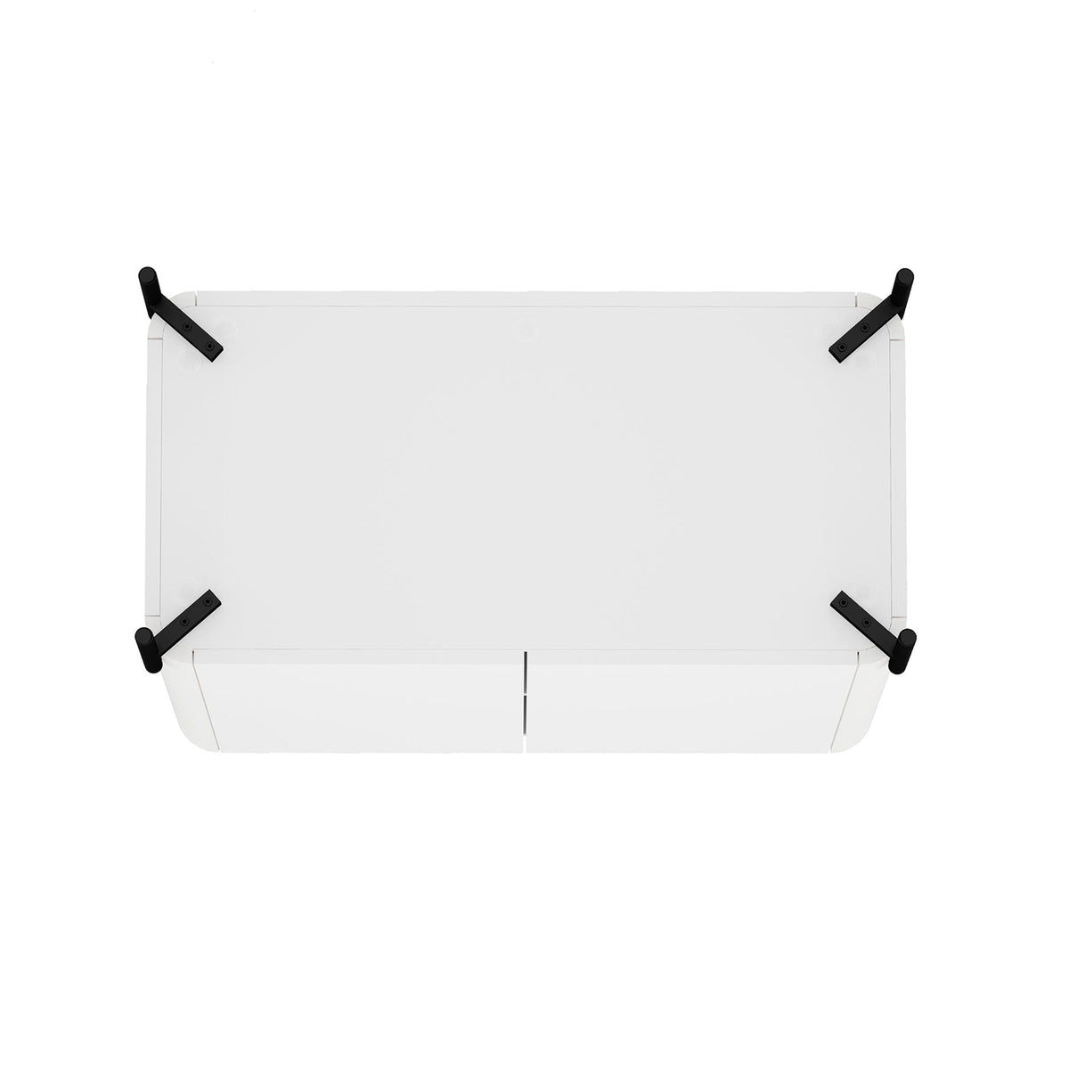 Abbey Accent Cabinet by HouseOfZazla white with rounded edges underside view shows black hinges on Tampa Home & Garden Store