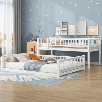 White bunk bed with ladder and guardrails by HouseOfZazla, two-tier frame in a kids room on Tampa Home & Garden Store