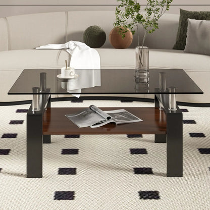 Rectangular Coffee Table With Tempered Glass Top