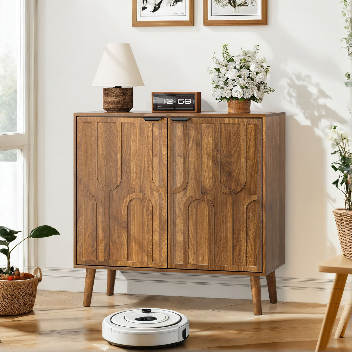 Farmhouse walnut sideboard buffet with slatted doors by HouseOfZazla on Tampa Home & Garden Store