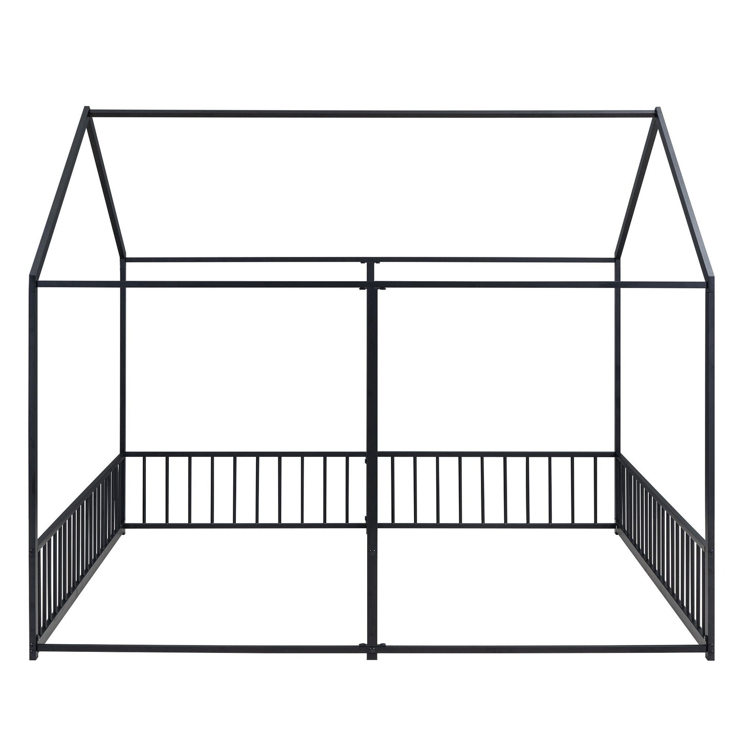Platform bed frame for two shared beds by HouseOfZazla with guardrails, black metal on Tampa Home & Garden Store