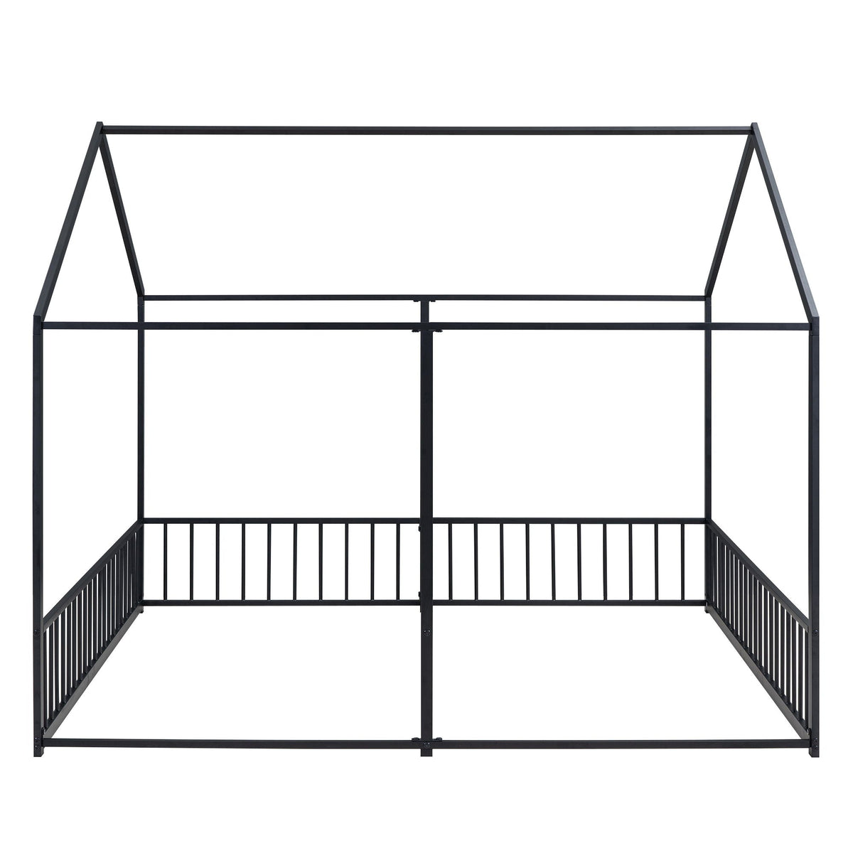 Platform bed frame for two shared beds by HouseOfZazla with guardrails, black metal on Tampa Home & Garden Store