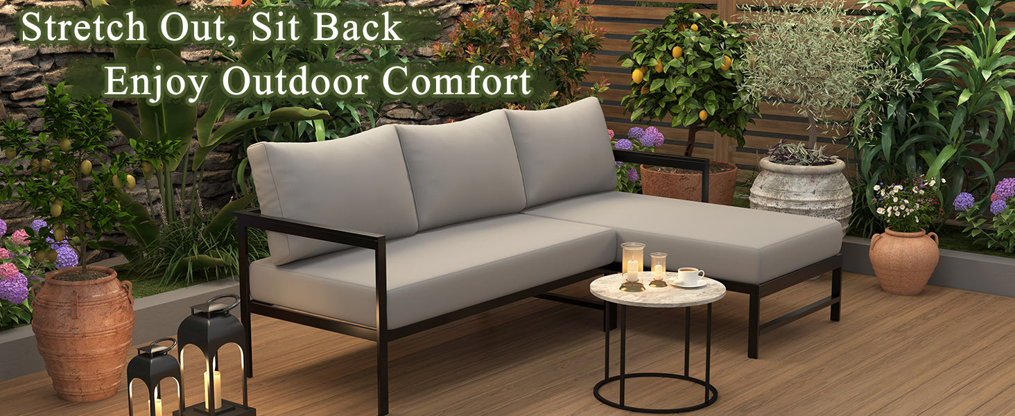 U_style Outdoor L-Shaped Sofa with Iron Frame gray cushions HouseOfZazla sectional on Tampa Home & Garden Store