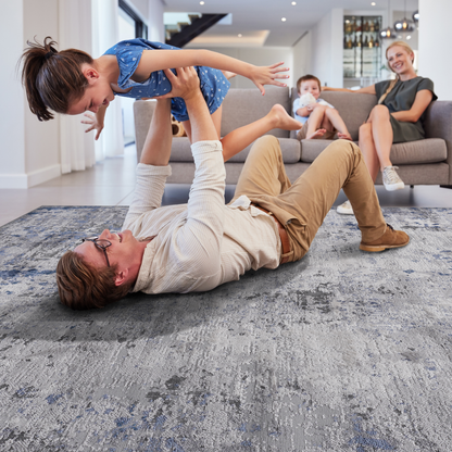 Marfi Collection 6.7x9 gray and brown rug by HouseOfZazla in a living room scene on Tampa Home & Garden Store