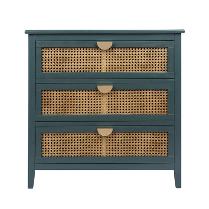 3 Drawer Cabinet Natural Rattan teal accent nightstand with woven cane panels, HouseOfZazla on Tampa Home & Garden Store