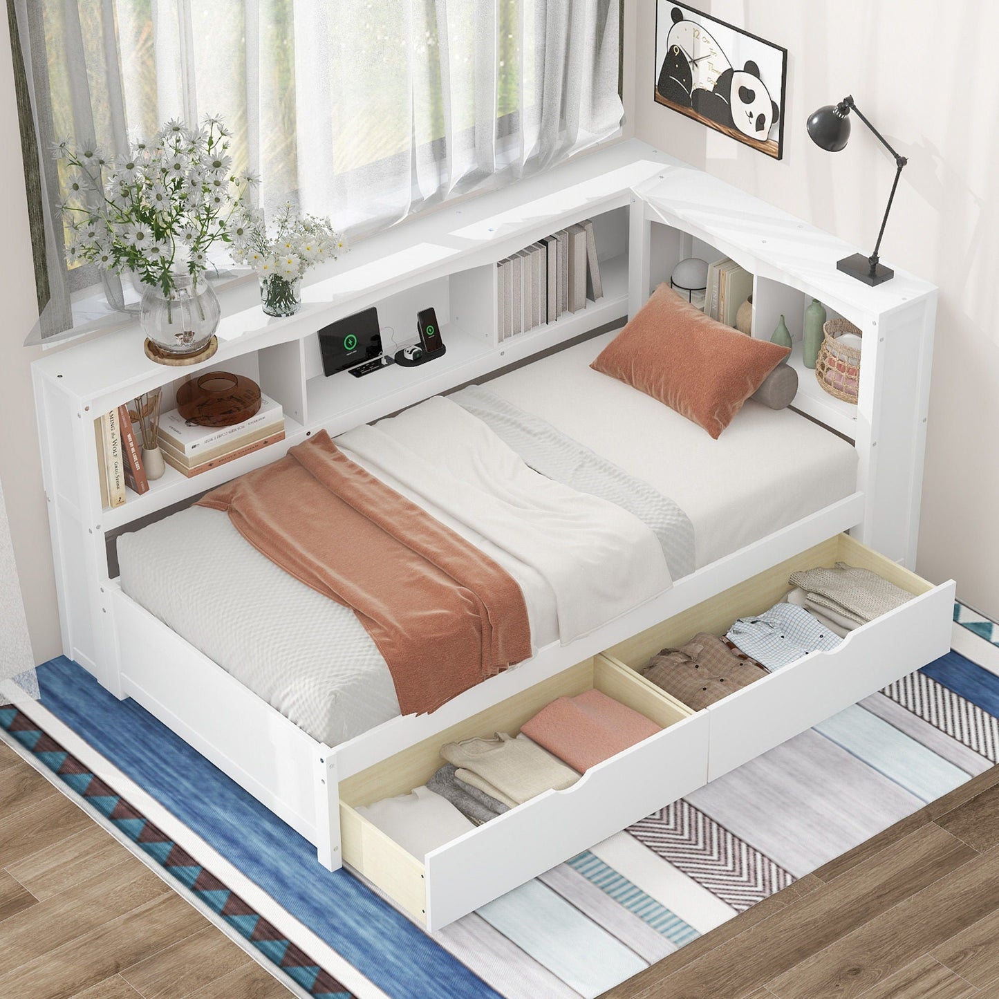 White daybed with 2 storage drawers and USB ports, storage cabinets by HouseOfZazla on Tampa Home & Garden Store
