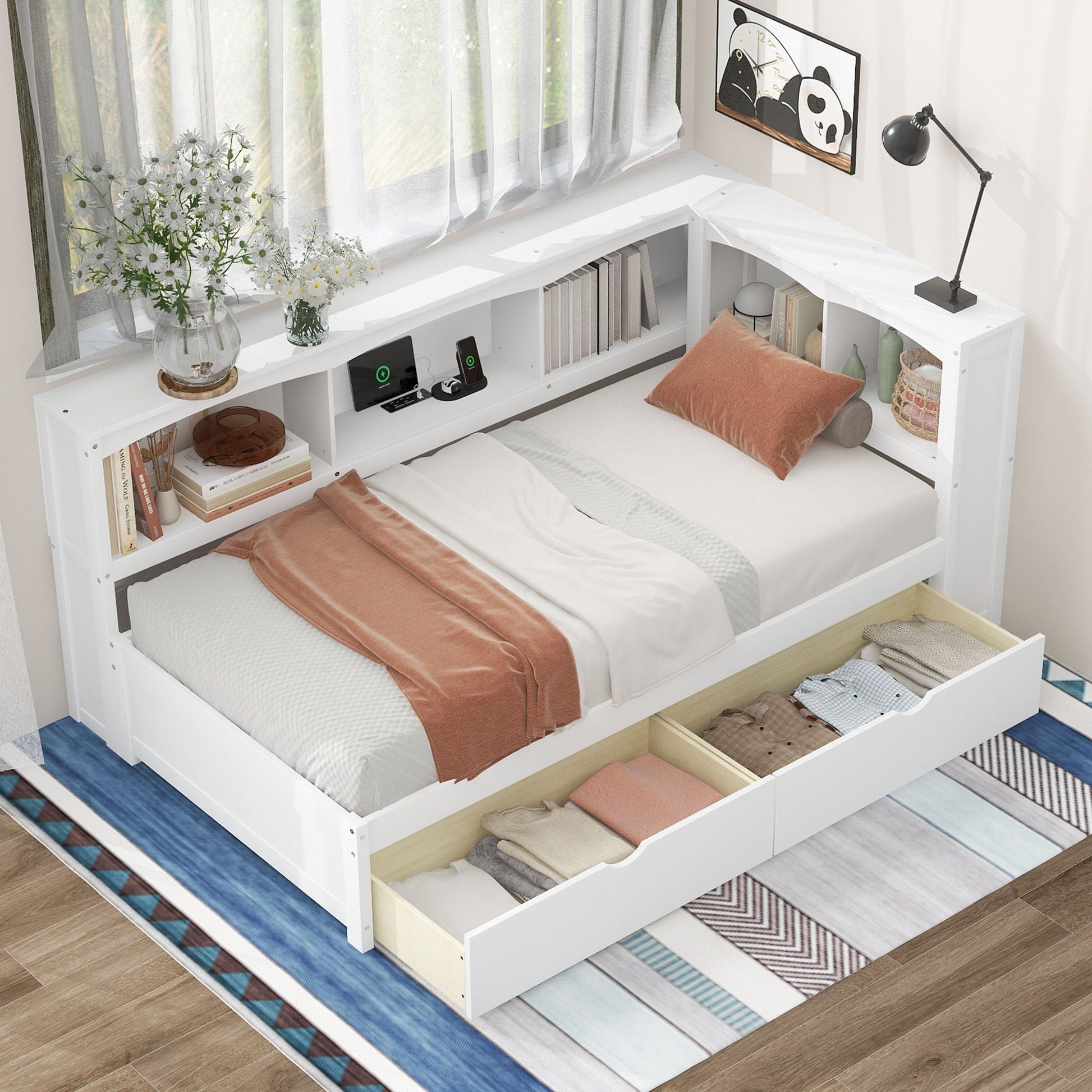 White daybed with 2 storage drawers and USB ports, storage cabinets by HouseOfZazla on Tampa Home & Garden Store