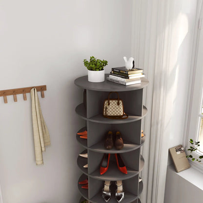 360 Rotating Shoe Cabinet 6 Layers gray finish with multiple shoe pairs on circular shelves on Tampa Home & Garden Store