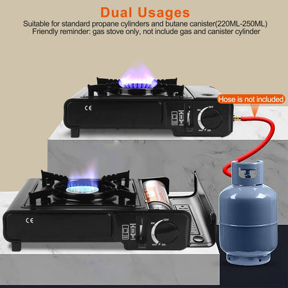 GemGear 3300W portable camping stove dual fuel burner with piezo ignition black compact unit on Tampa Home & Garden Store