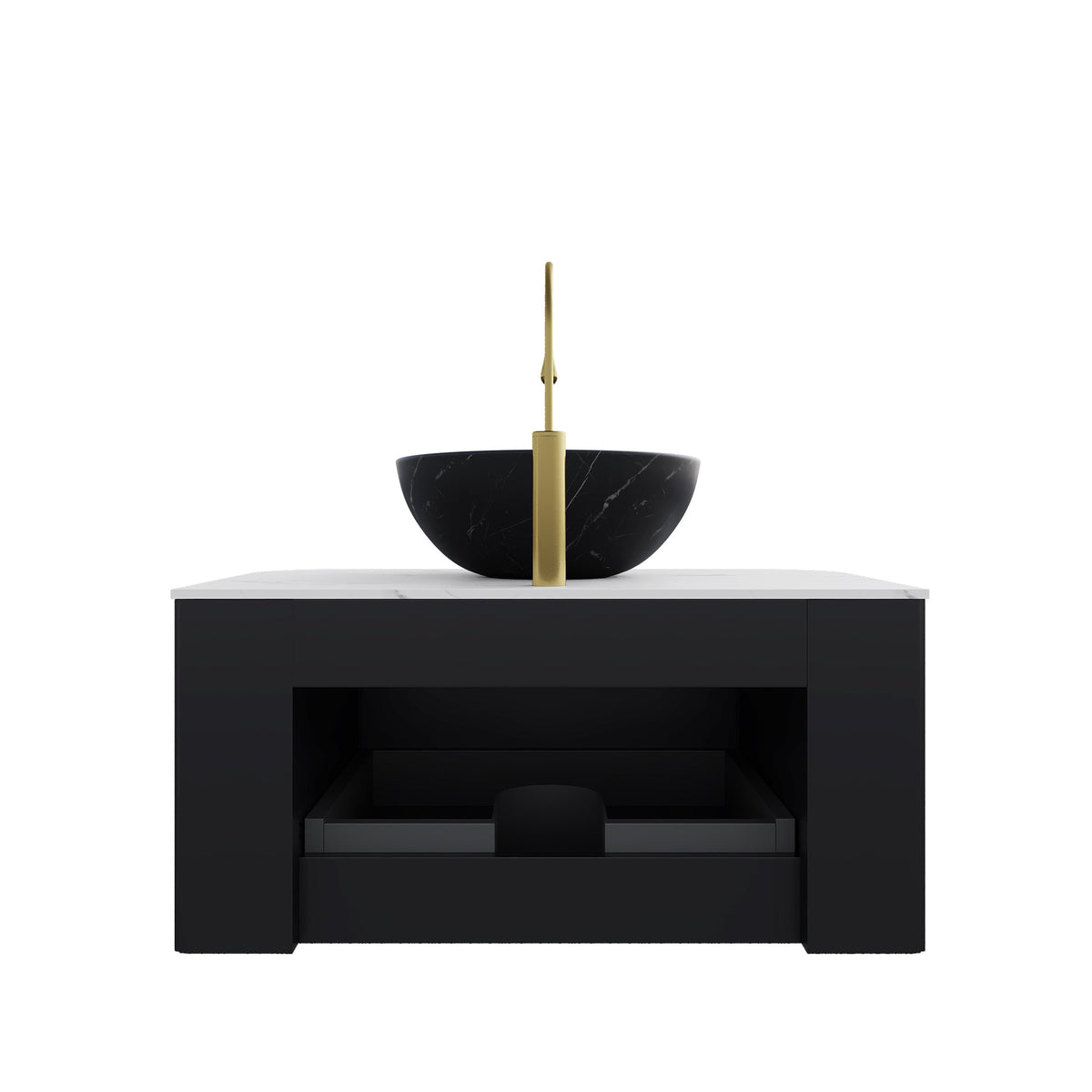 Modern 30 inch bathroom vanity with ceramic sink, black base, gold faucet by HouseOfZazla on Tampa Home & Garden Store