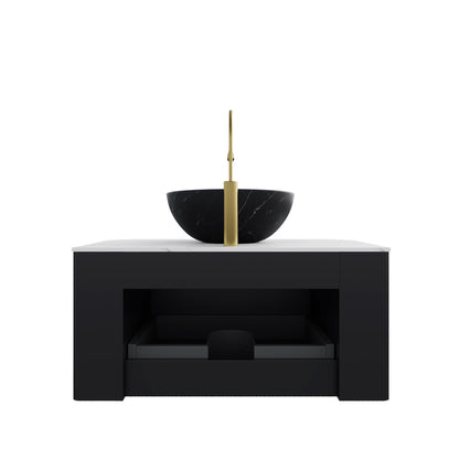 Modern 30 inch bathroom vanity with ceramic sink, black base, gold faucet by HouseOfZazla on Tampa Home & Garden Store