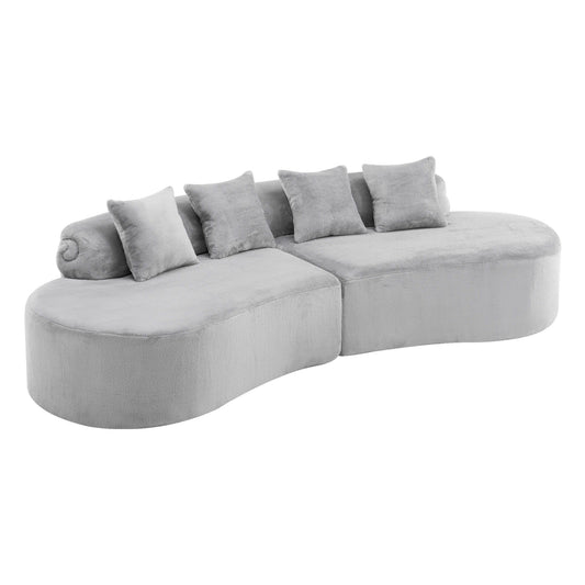Modern Curved Sofa With Pillows in light gray fabric, HouseOfZazla stationary sofa on Tampa Home & Garden Store