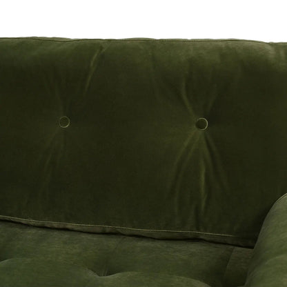 Nicholas mid-century modern sofa olive green velvet tufted back with two buttons on Tampa Home & Garden Store