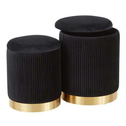 Contemporary nesting pleated ottoman set, 3 black upholstered with gold bases on Tampa Home & Garden Store