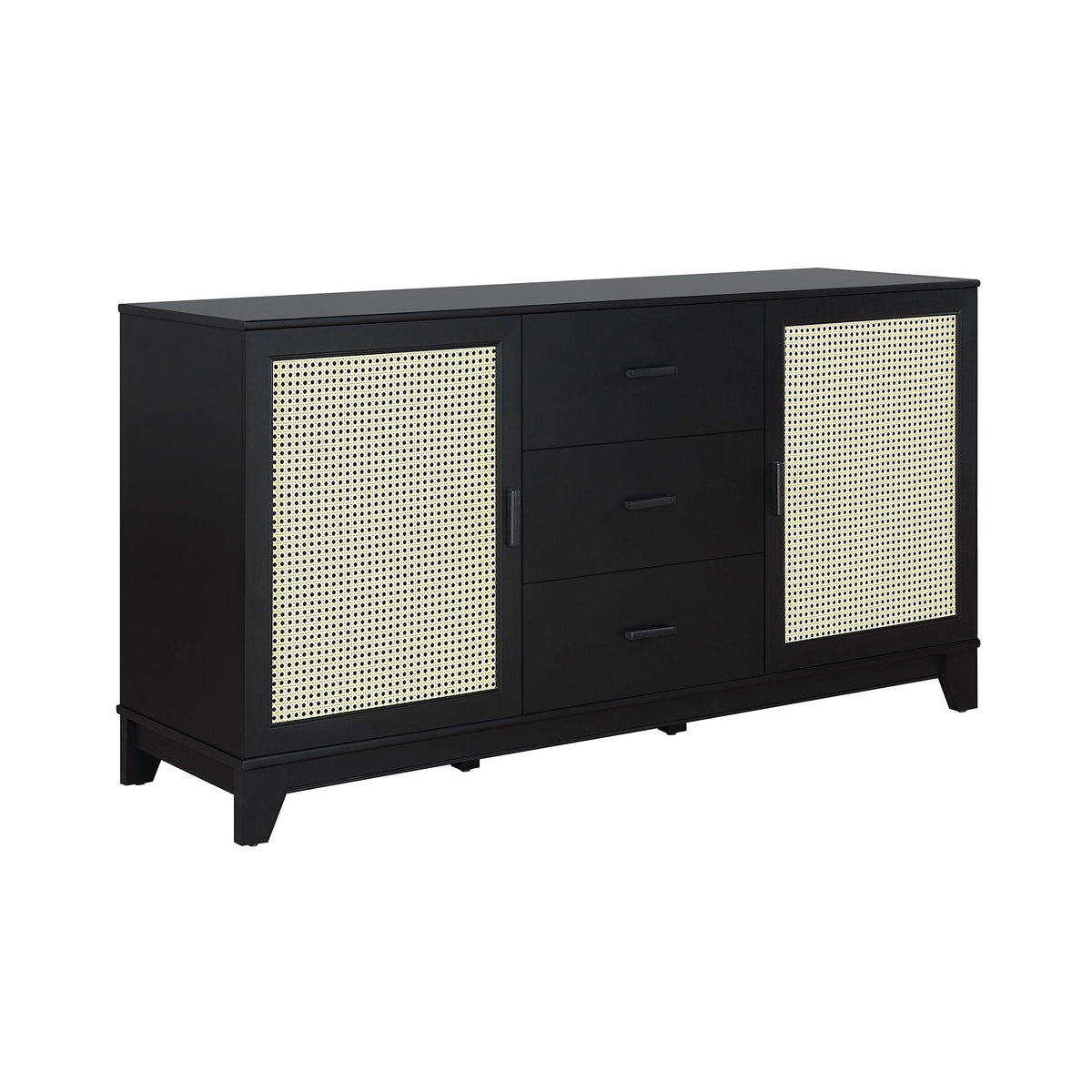 Modern Cane Design Sideboard black finish, cane-woven panels, solid wood handles HouseOfZazla on Tampa Home & Garden Store