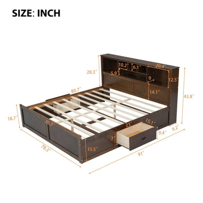 Platform Bed With Storage Headboard USB Drawers