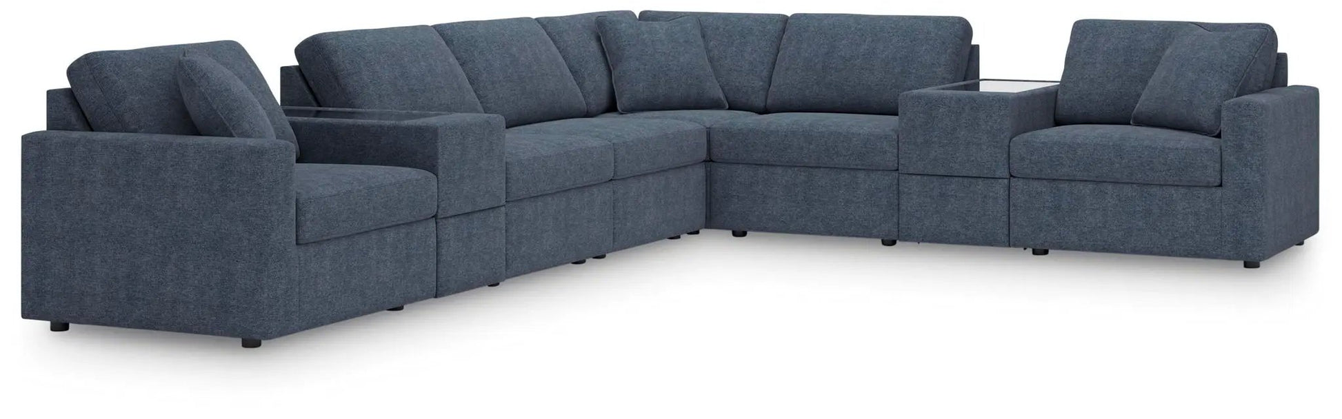 Modmax ink blue stationary sectional with glass-top console in fabric by Unique Piece Furniture on Tampa Home & Garden Store