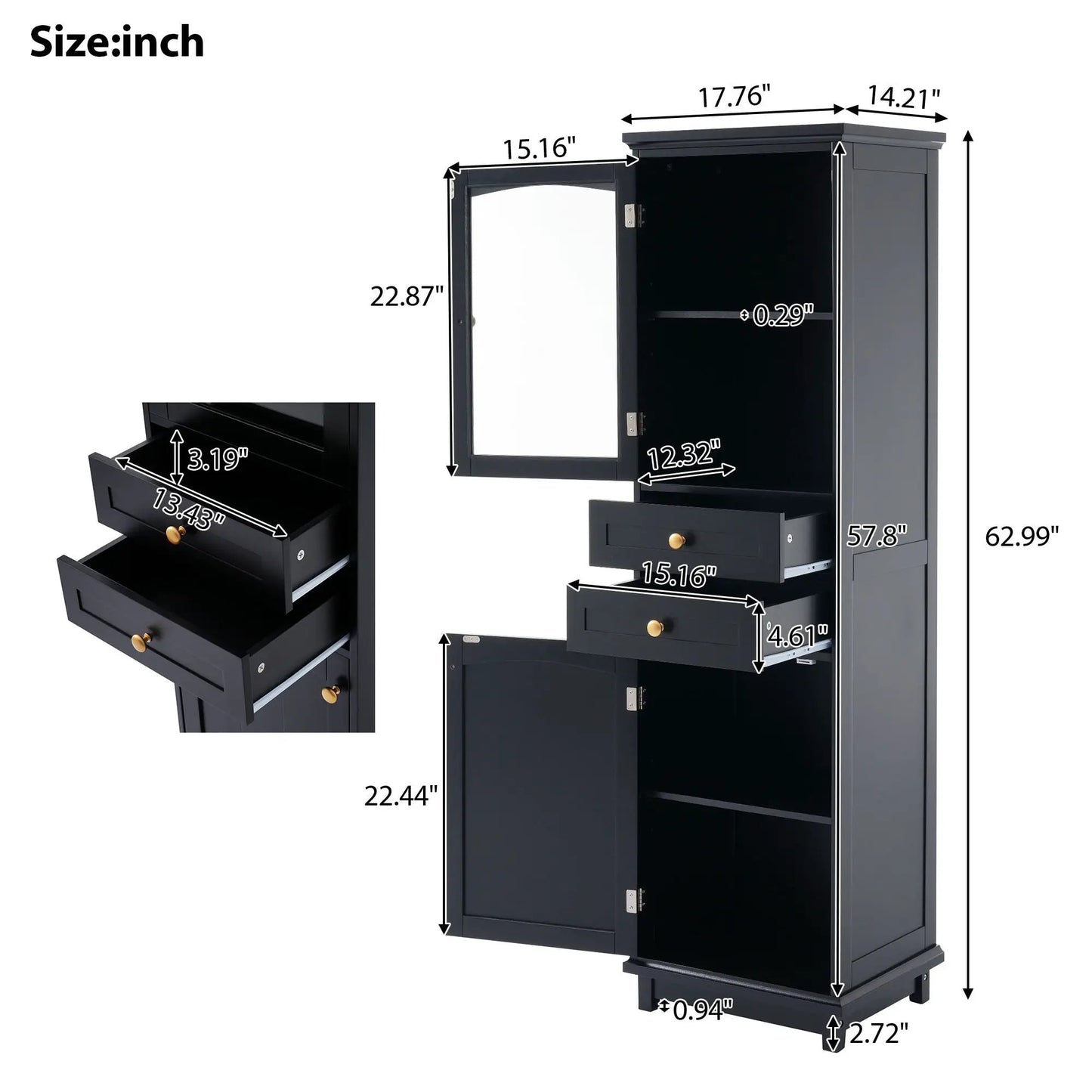 Tall Bathroom Storage Cabinet with Glass Doors