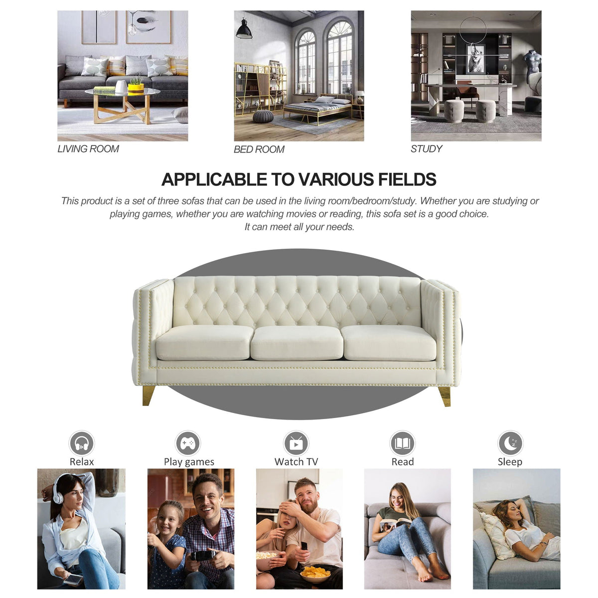 Upholstered Chesterfield Sofa for Living Room