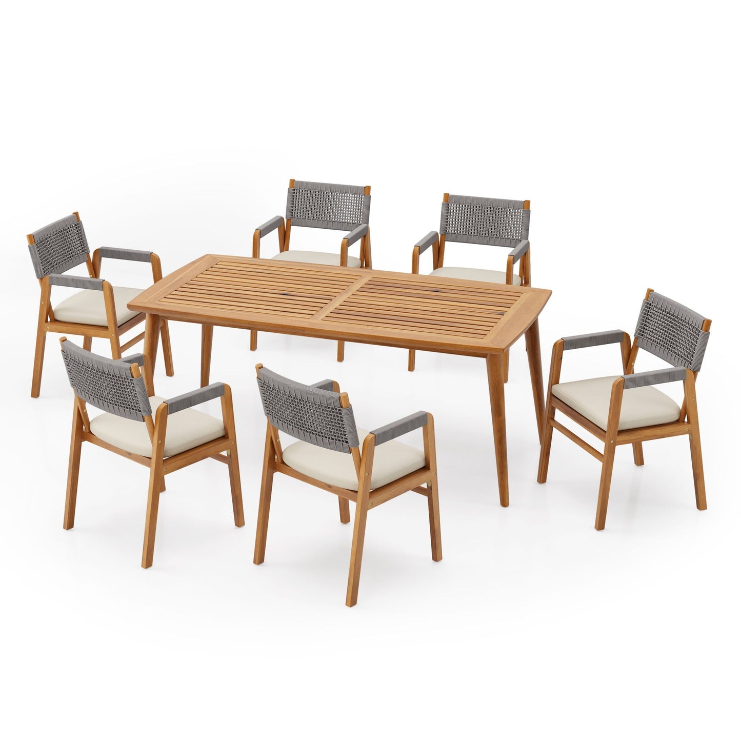 7 Piece Outdoor Dining Set with Rope Chairs