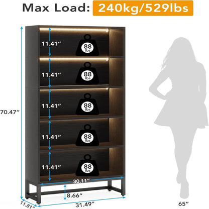 5-tier heavy-duty bookshelf with powder-coated steel frame in dark brown by HouseOfZazla on Tampa Home & Garden Store