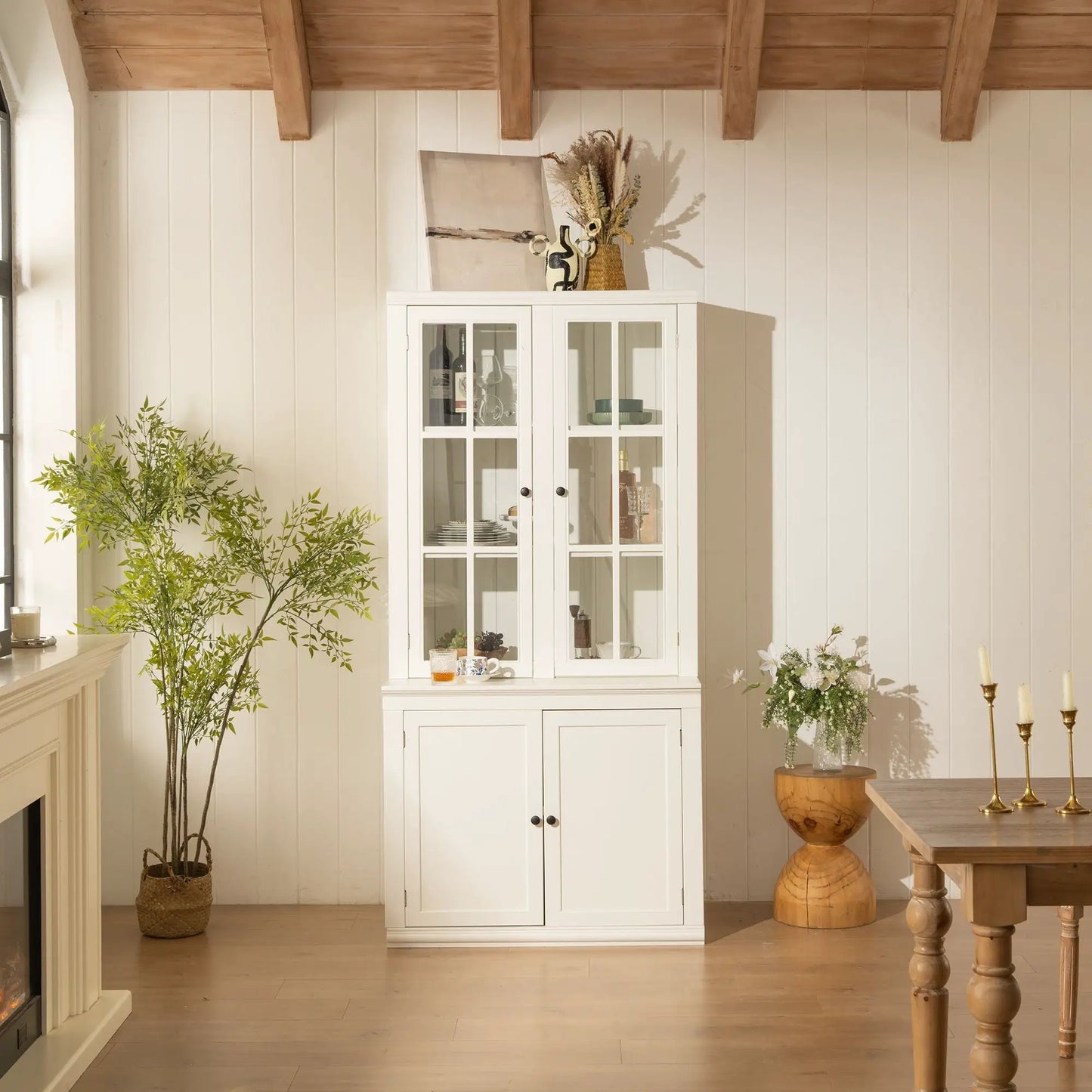 Retro Hutch Cabinet With Glass Doors for Home