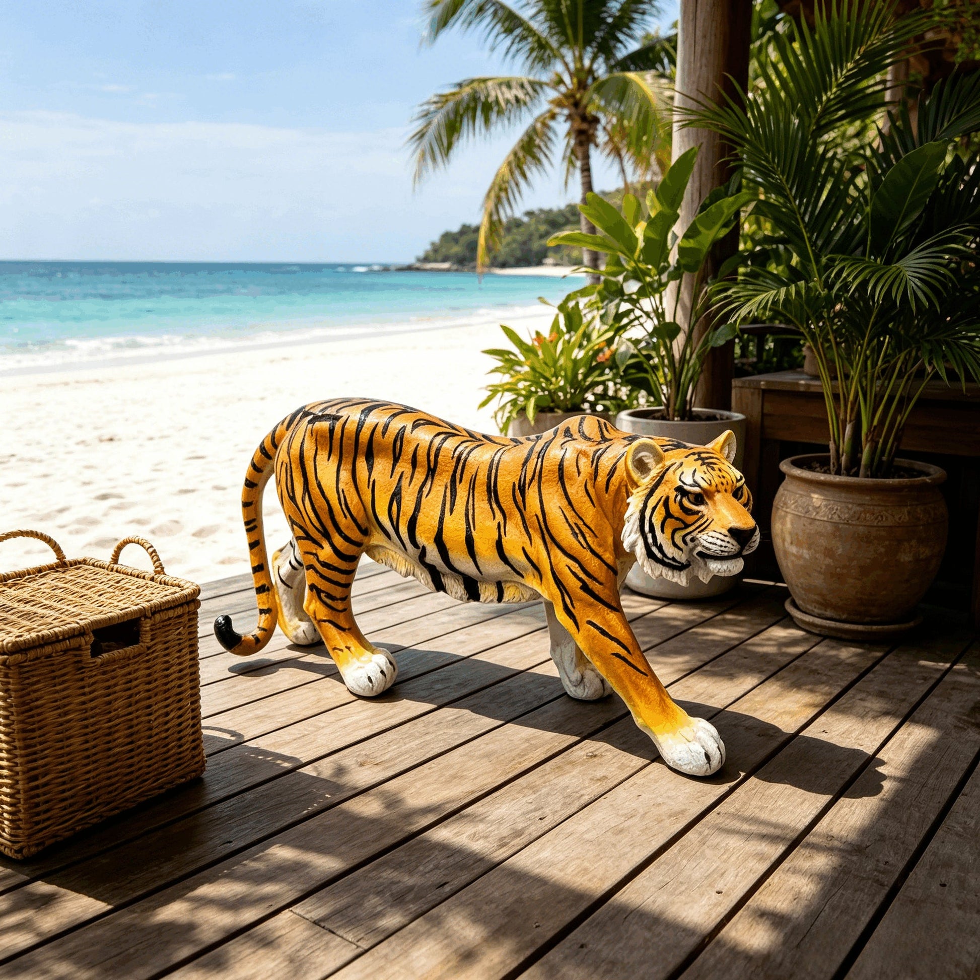 Simulated Tiger Resin Garden Statue orange with black stripes resin statue HouseOfZazla on Tampa Home & Garden Store