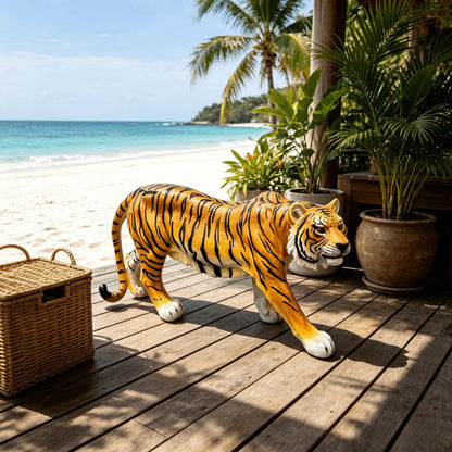 Simulated Tiger Resin Garden Statue orange with black stripes resin statue HouseOfZazla on Tampa Home & Garden Store